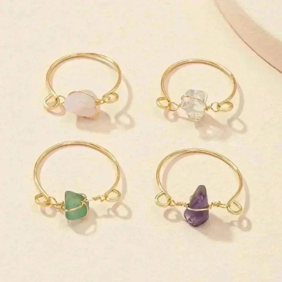 Unique Boho Gypsy Crystal Gemstone Gold Ring Set - Picture 3 of 4